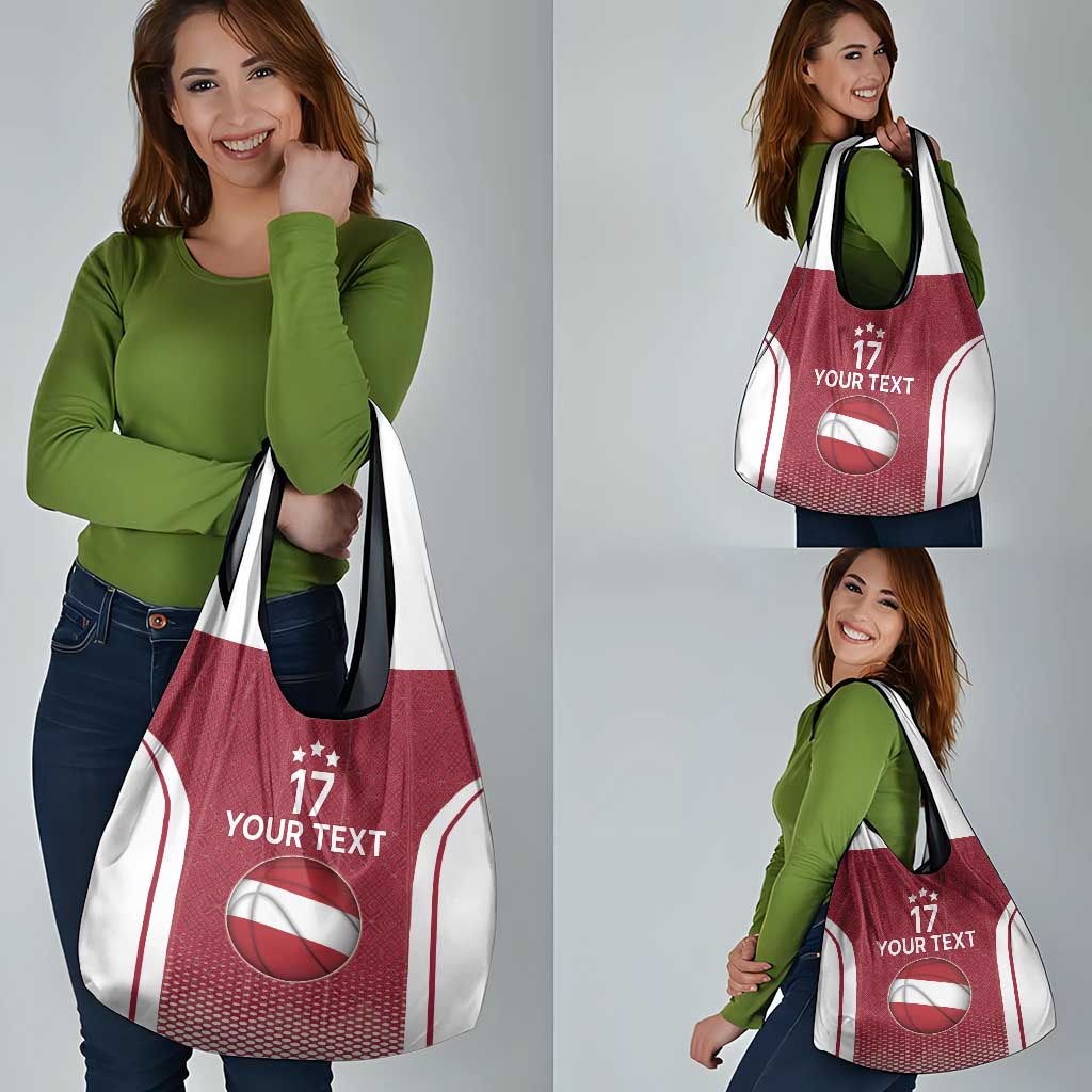 Latvia Basketball Custom Grocery Bag Red Latvian Pattern