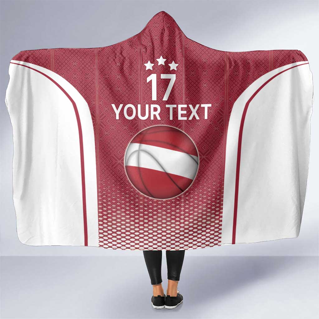 Latvia Basketball Custom Hooded Blanket Red Latvian Pattern