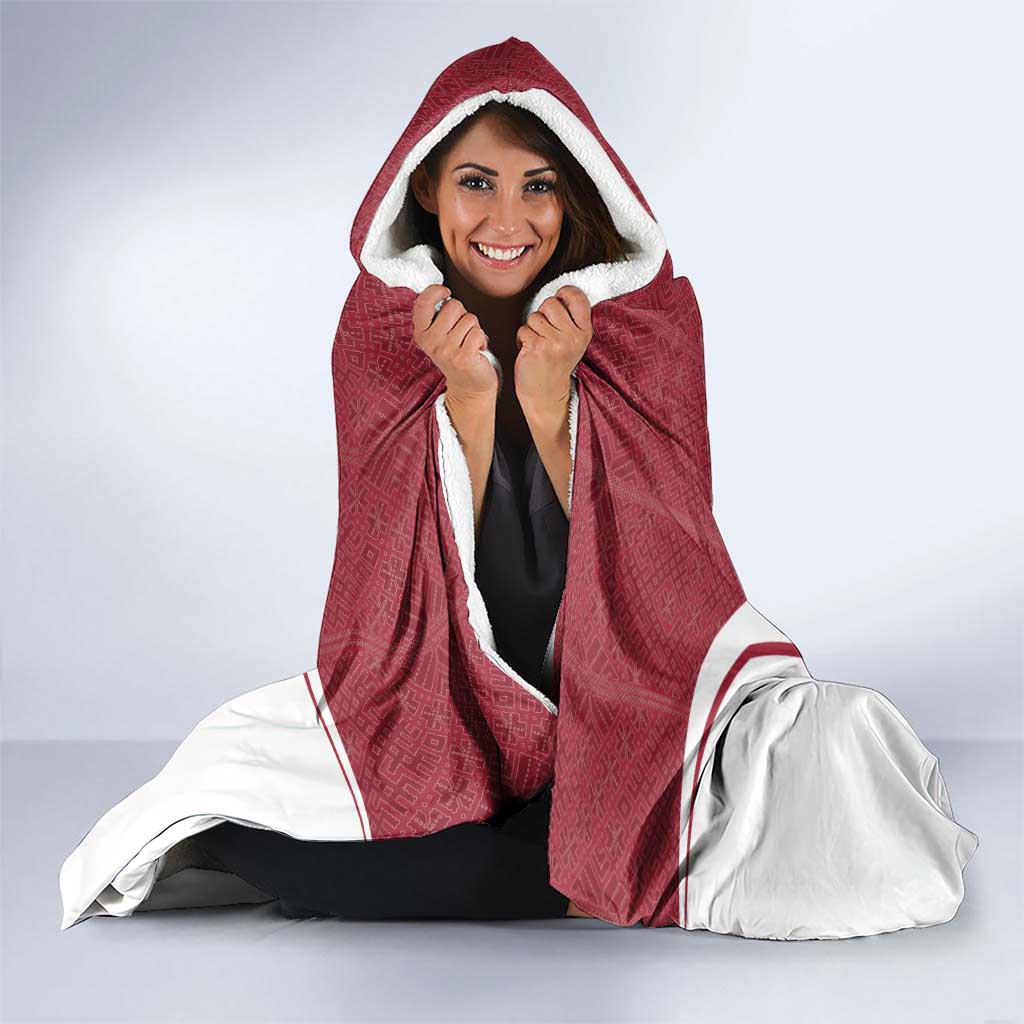 Latvia Basketball Custom Hooded Blanket Red Latvian Pattern