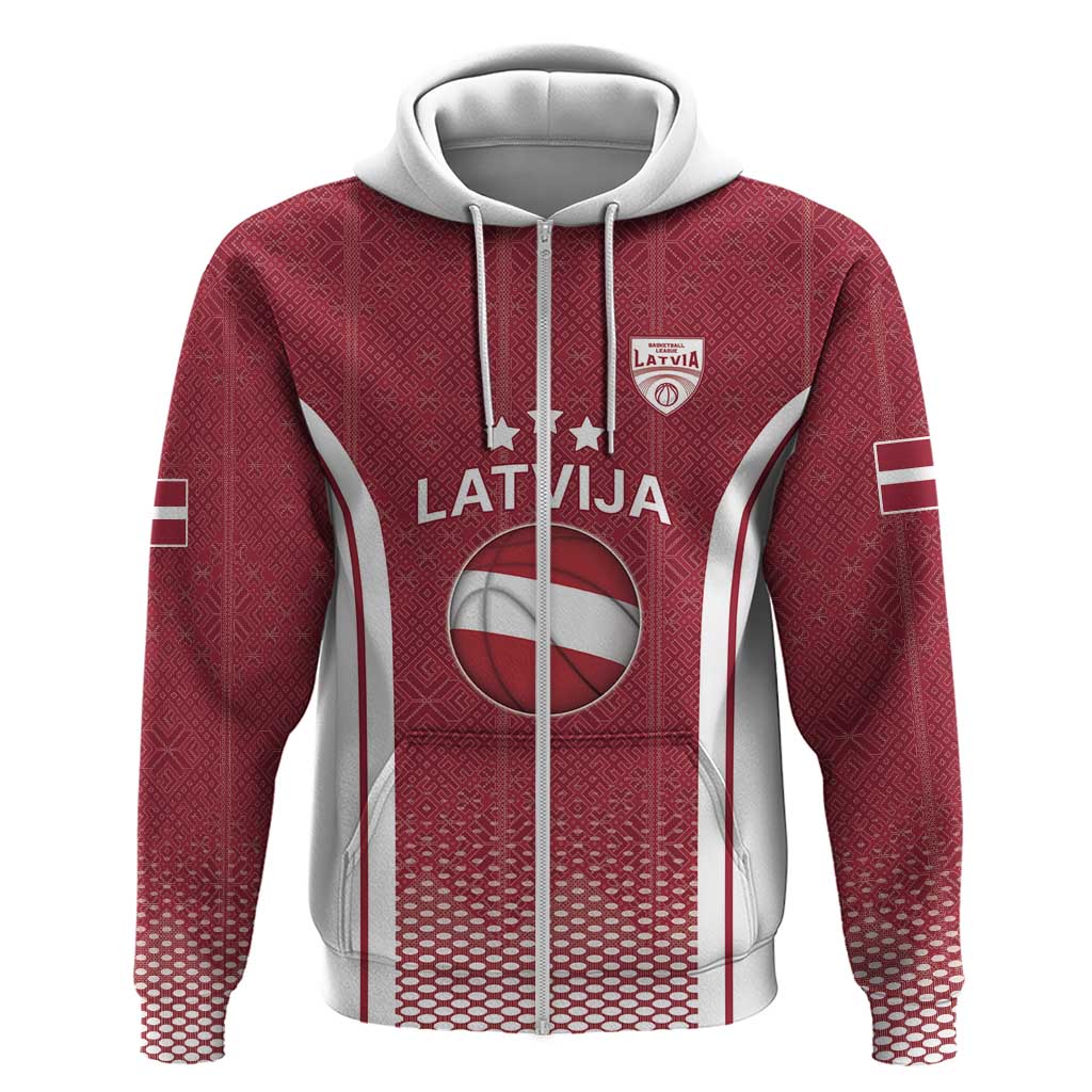 Latvia Basketball Custom Hoodie Red Latvian Pattern