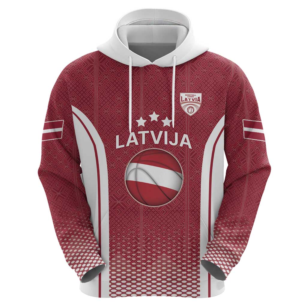 Latvia Basketball Custom Hoodie Red Latvian Pattern