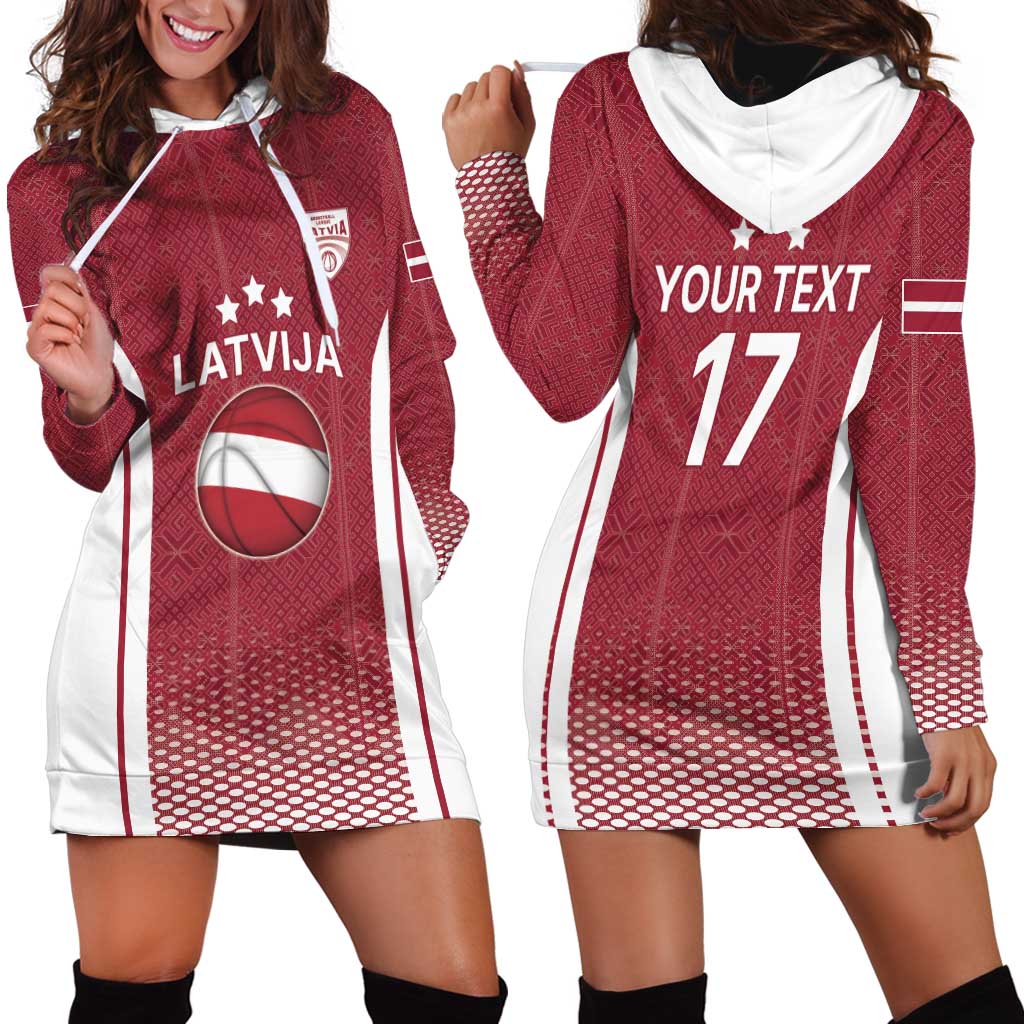 Latvia Basketball Custom Hoodie Dress Red Latvian Pattern