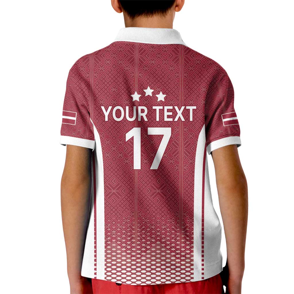 Latvia Basketball Custom Kid Polo Shirt Red Latvian Pattern