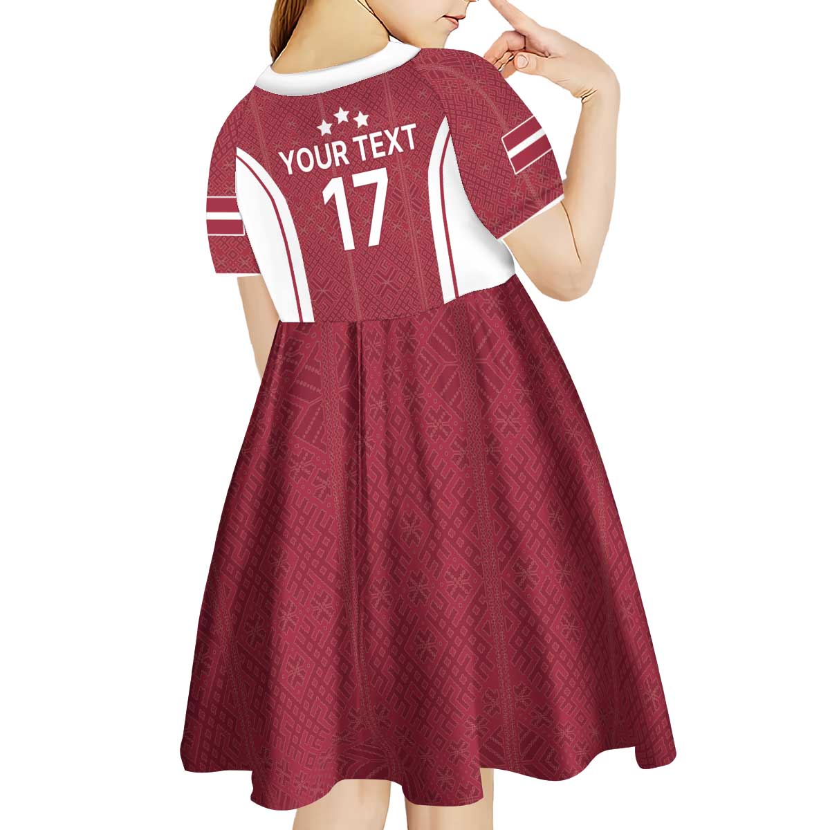 Latvia Basketball Custom Kid Short Sleeve Dress Red Latvian Pattern