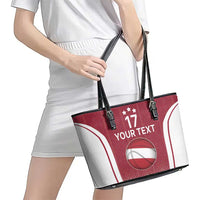 Latvia Basketball Custom Leather Tote Bag Red Latvian Pattern