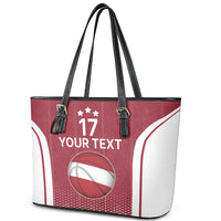 Latvia Basketball Custom Leather Tote Bag Red Latvian Pattern