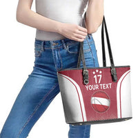 Latvia Basketball Custom Leather Tote Bag Red Latvian Pattern