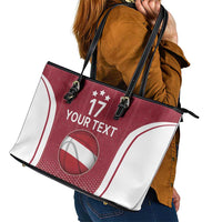 Latvia Basketball Custom Leather Tote Bag Red Latvian Pattern