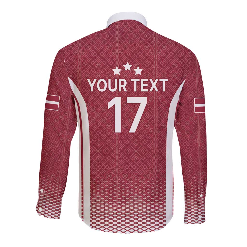 Latvia Basketball Custom Long Sleeve Button Shirt Red Latvian Pattern