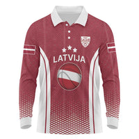 Latvia Basketball Custom Long Sleeve Polo Shirt Red Latvian Pattern