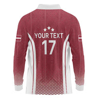 Latvia Basketball Custom Long Sleeve Polo Shirt Red Latvian Pattern