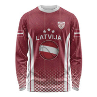 Latvia Basketball Custom Long Sleeve Shirt Red Latvian Pattern