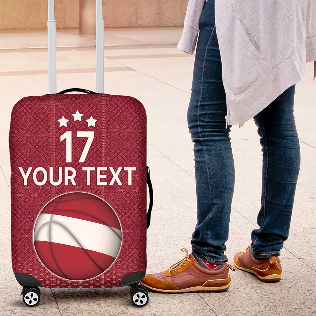 Latvia Basketball Custom Luggage Cover Red Latvian Pattern