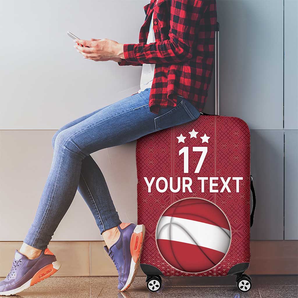 Latvia Basketball Custom Luggage Cover Red Latvian Pattern