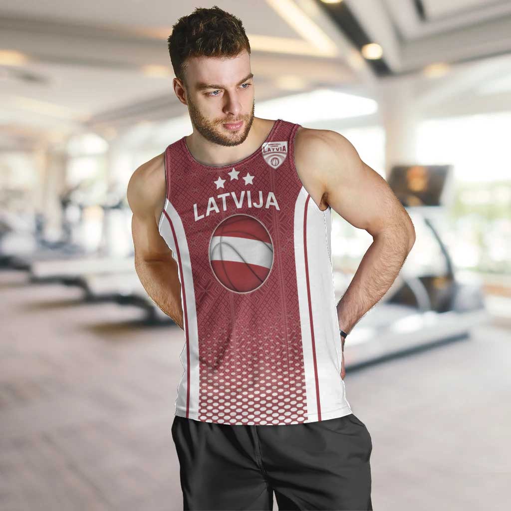 Latvia Basketball Custom Men Tank Top Red Latvian Pattern