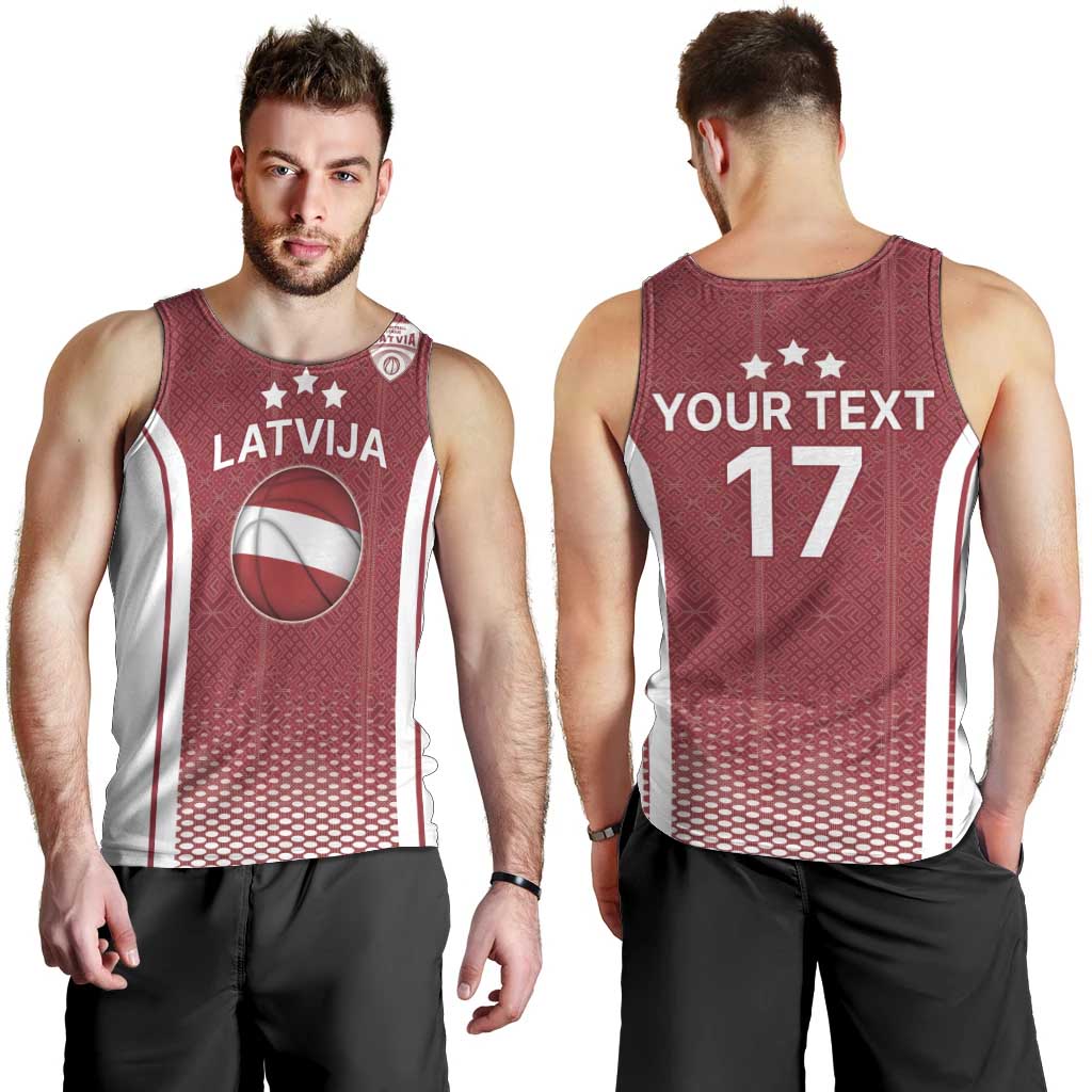 Latvia Basketball Custom Men Tank Top Red Latvian Pattern