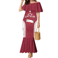 Latvia Basketball Custom Mermaid Dress Red Latvian Pattern
