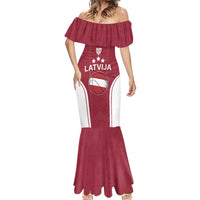Latvia Basketball Custom Mermaid Dress Red Latvian Pattern