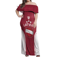Latvia Basketball Custom Off Shoulder Maxi Dress Red Latvian Pattern