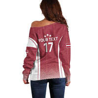 Latvia Basketball Custom Off Shoulder Sweater Red Latvian Pattern