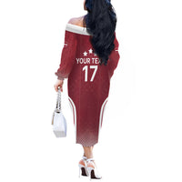 Latvia Basketball Custom Off The Shoulder Long Sleeve Dress Red Latvian Pattern