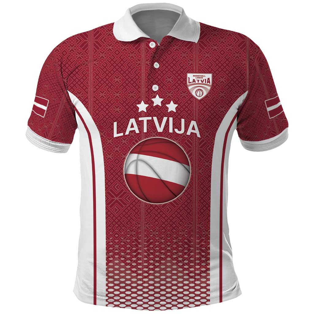 Latvia Basketball Custom Polo Shirt Red Latvian Pattern