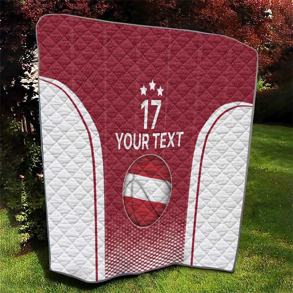 Latvia Basketball Custom Quilt Red Latvian Pattern
