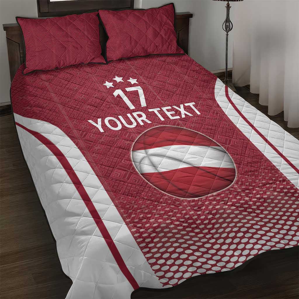 Latvia Basketball Custom Quilt Bed Set Red Latvian Pattern
