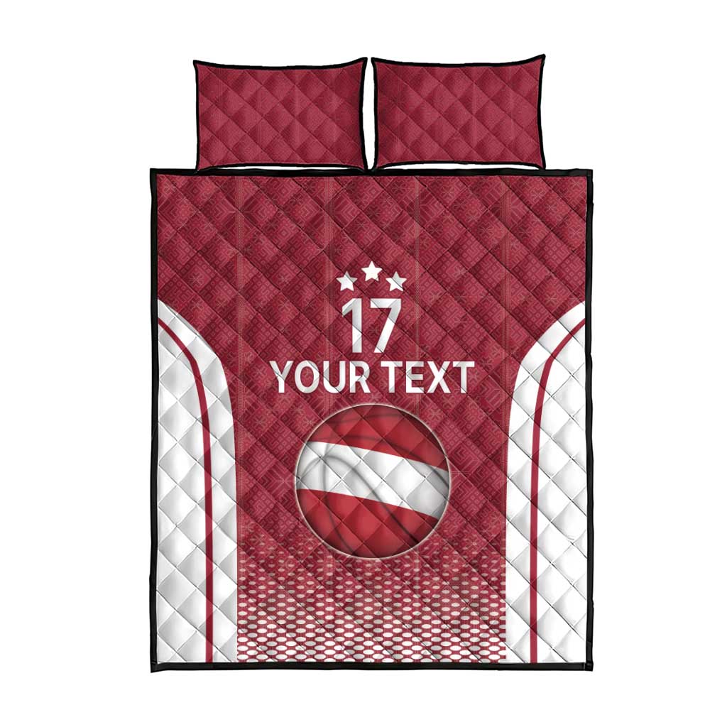 Latvia Basketball Custom Quilt Bed Set Red Latvian Pattern