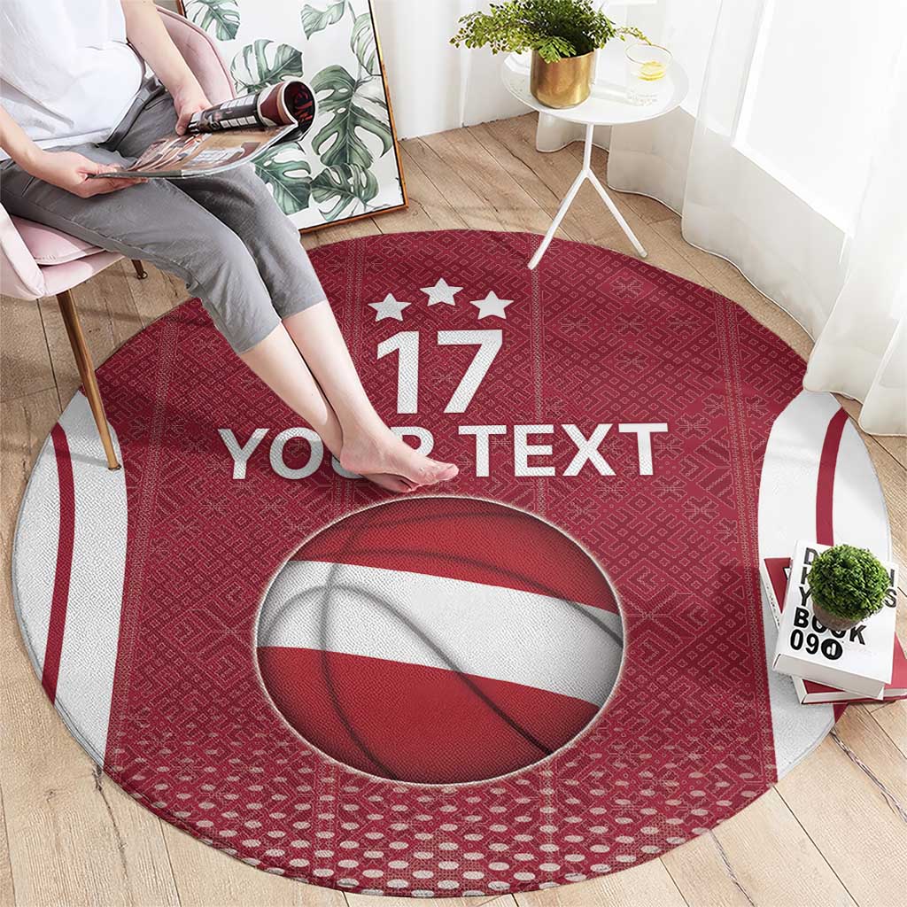 Latvia Basketball Custom Round Carpet Red Latvian Pattern