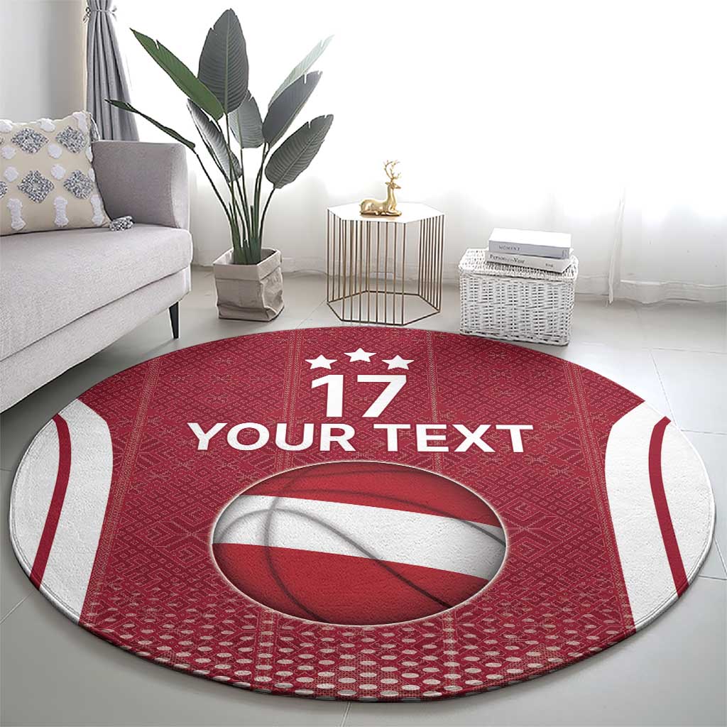 Latvia Basketball Custom Round Carpet Red Latvian Pattern