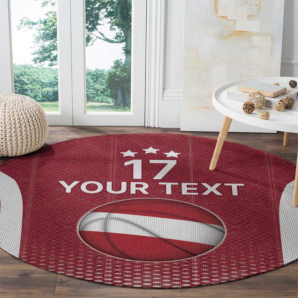 Latvia Basketball Custom Round Carpet Red Latvian Pattern