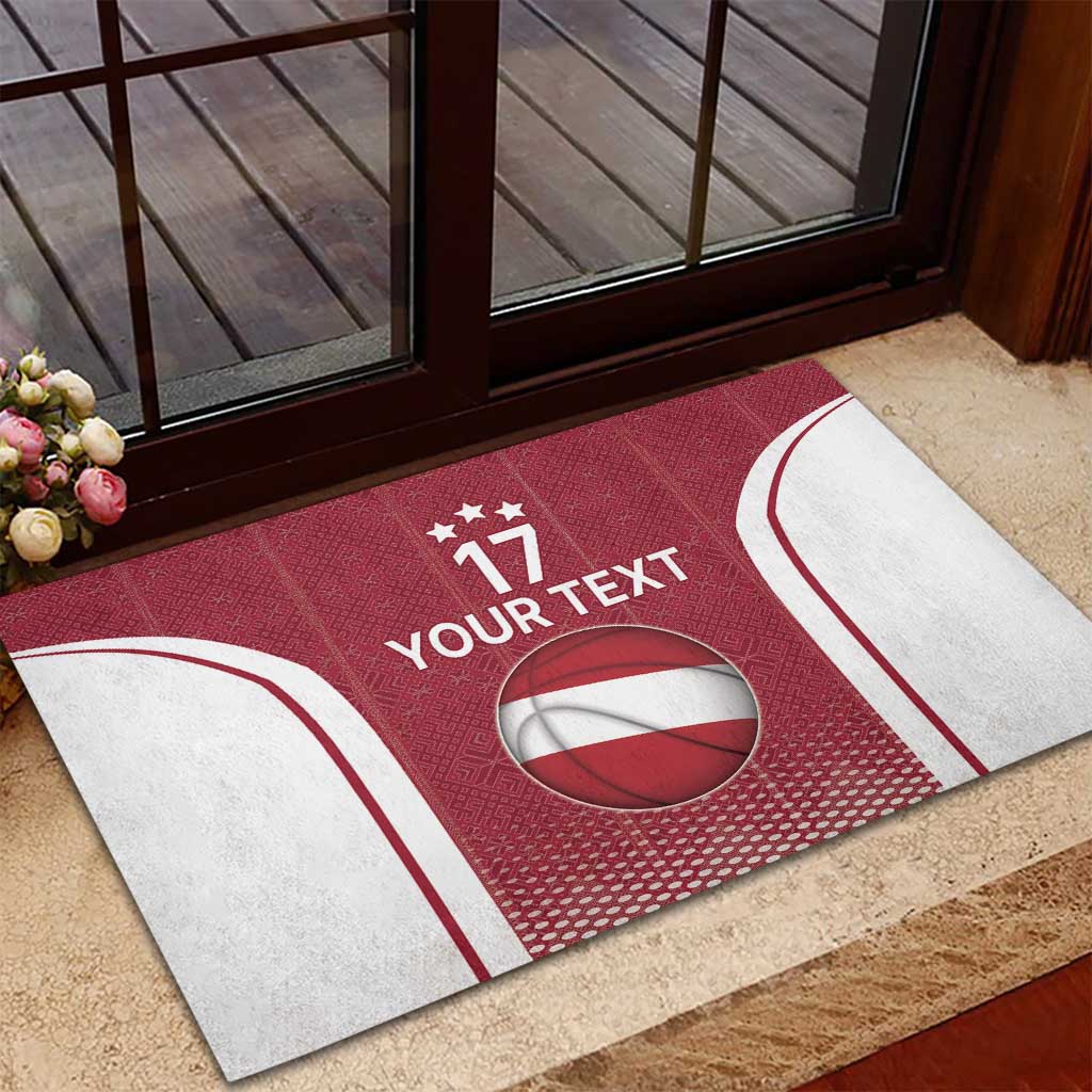 Latvia Basketball Custom Rubber Doormat Red Latvian Pattern