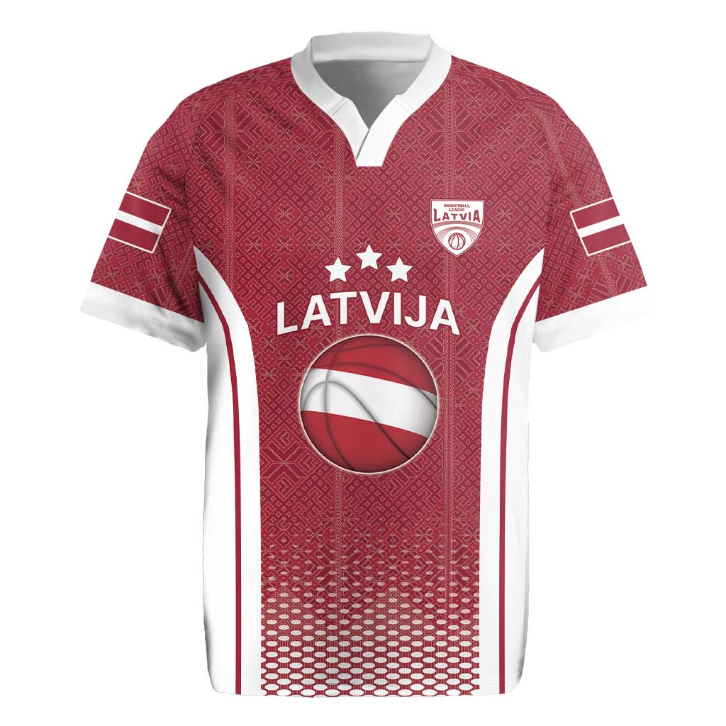 Latvia Basketball Custom Rugby Jersey Red Latvian Pattern