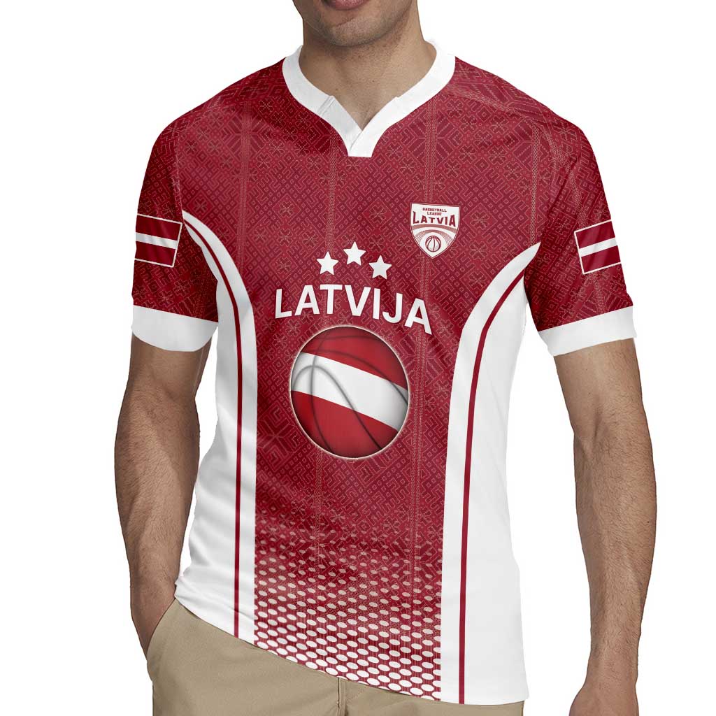Latvia Basketball Custom Rugby Jersey Red Latvian Pattern