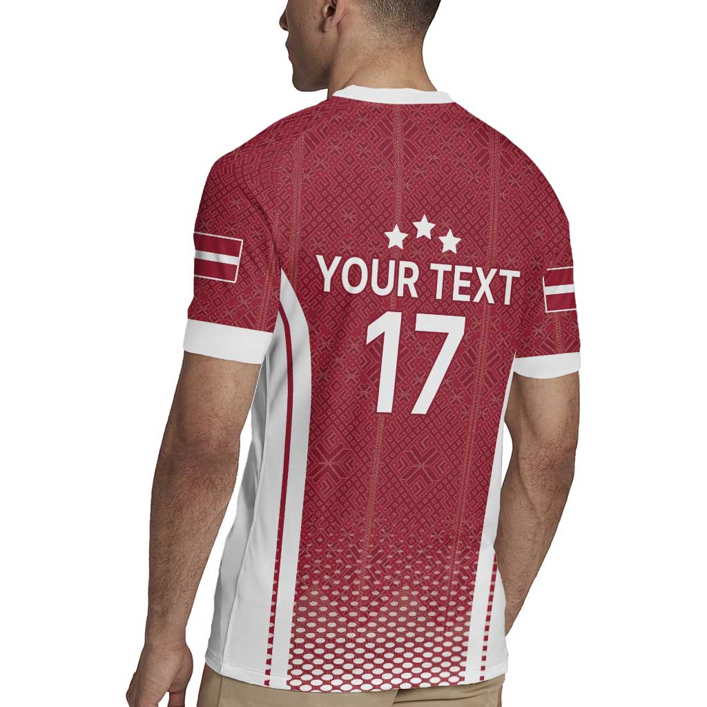 Latvia Basketball Custom Rugby Jersey Red Latvian Pattern