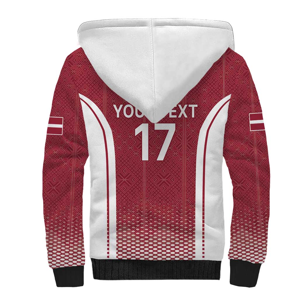 Latvia Basketball Custom Sherpa Hoodie Red Latvian Pattern
