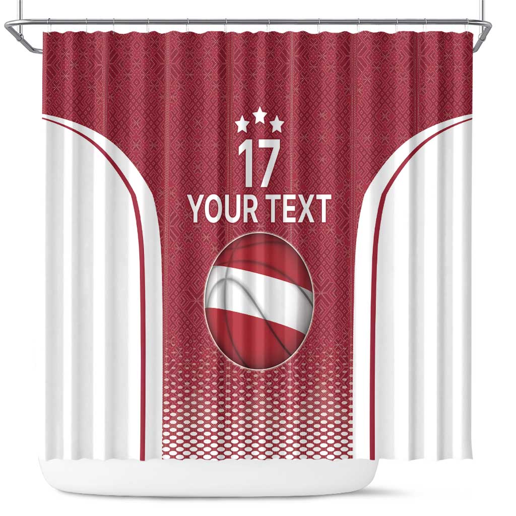 Latvia Basketball Custom Shower Curtain Red Latvian Pattern