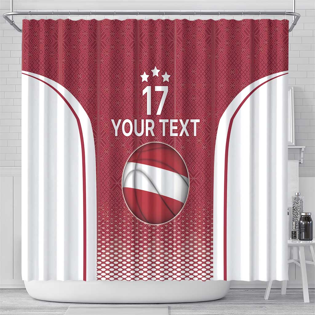 Latvia Basketball Custom Shower Curtain Red Latvian Pattern