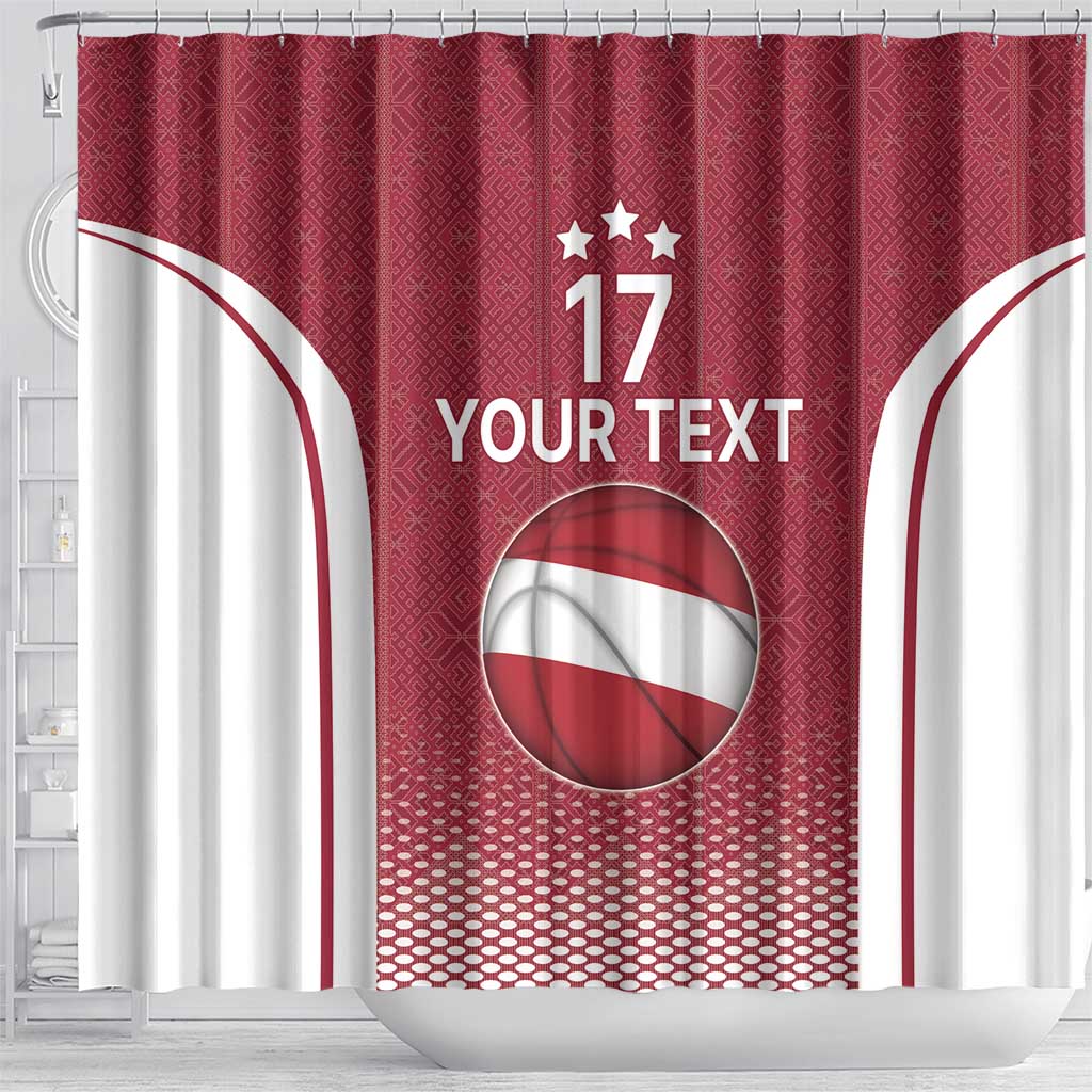 Latvia Basketball Custom Shower Curtain Red Latvian Pattern