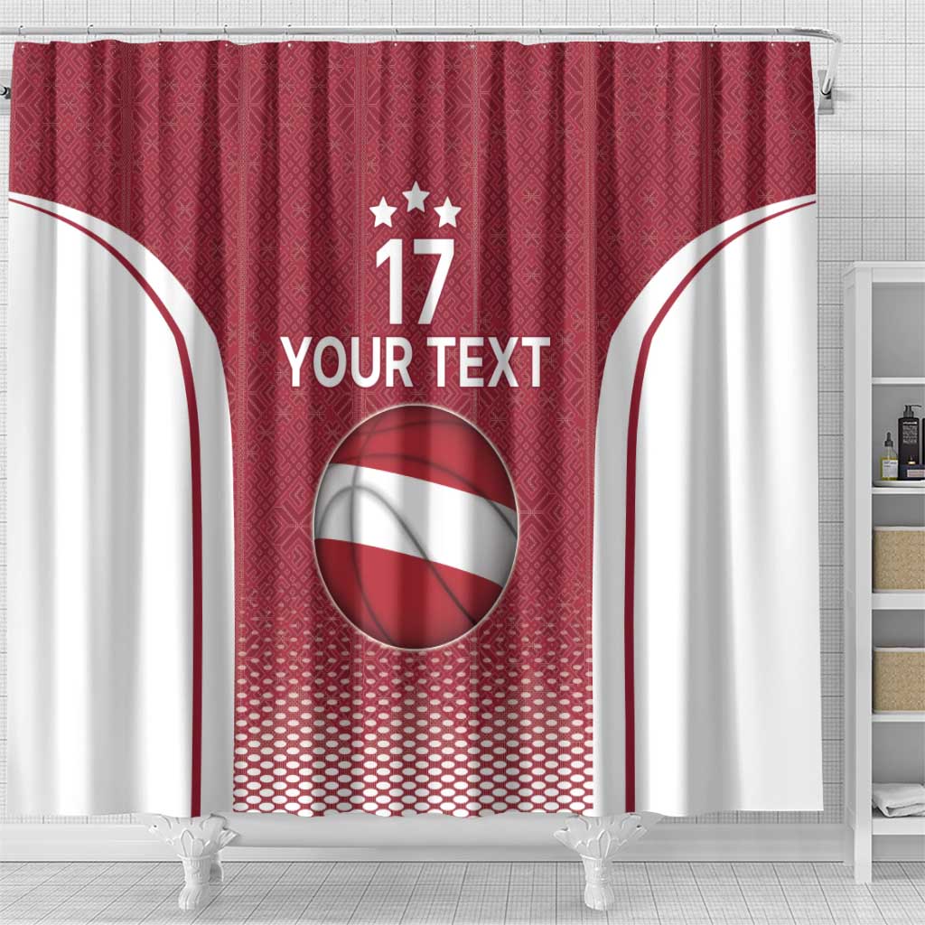 Latvia Basketball Custom Shower Curtain Red Latvian Pattern