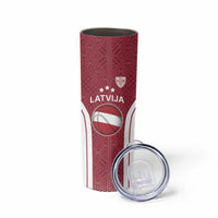 Latvia Basketball Custom Skinny Tumbler Red Latvian Pattern