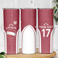 Latvia Basketball Custom Skinny Tumbler Red Latvian Pattern