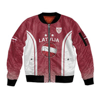 Latvia Basketball Custom Sleeve Zip Bomber Jacket Red Latvian Pattern