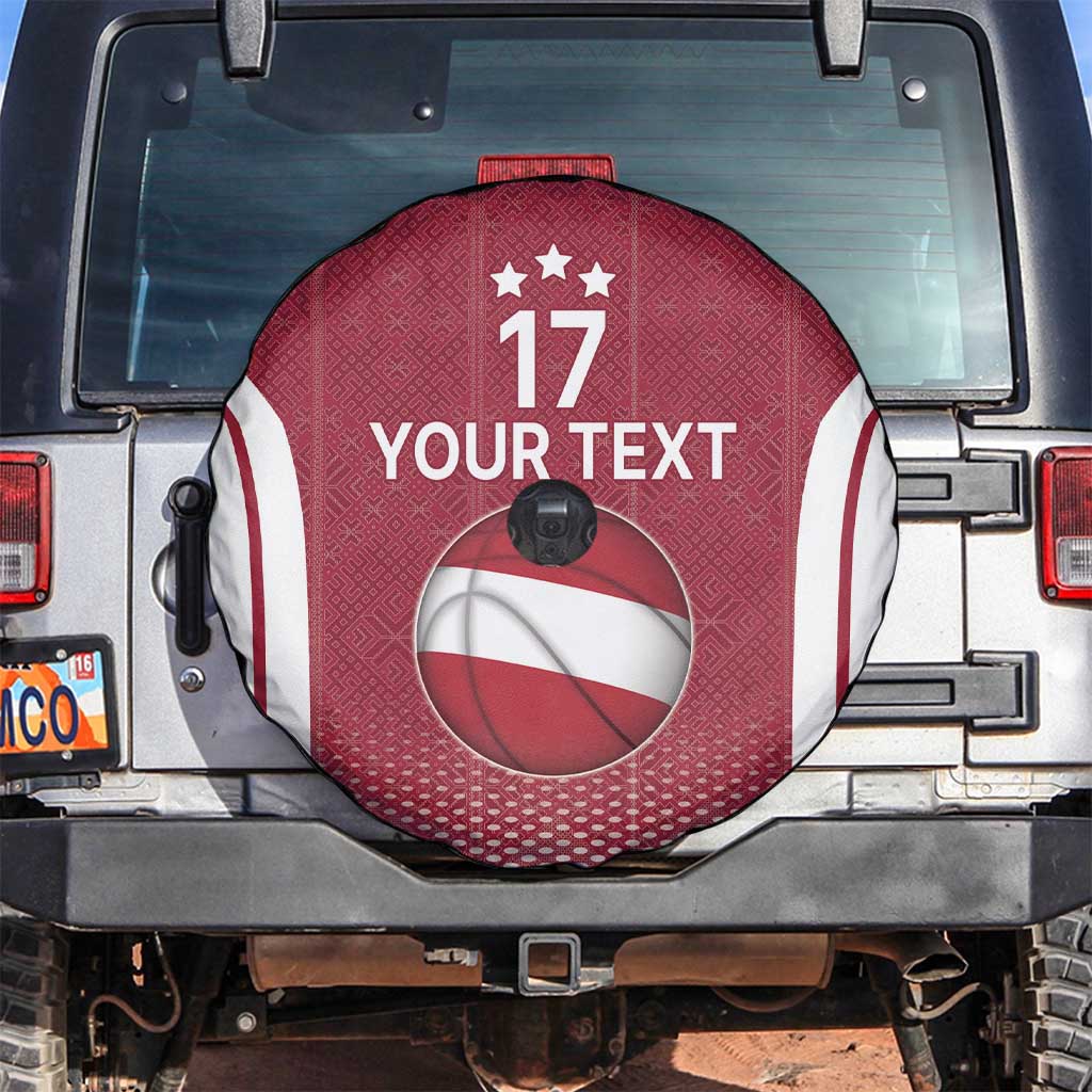 Latvia Basketball Custom Spare Tire Cover Red Latvian Pattern