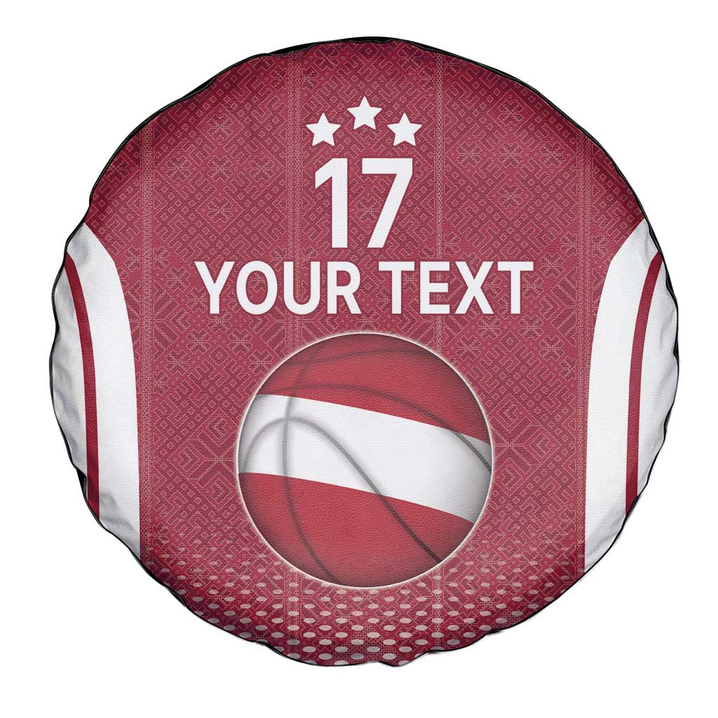 Latvia Basketball Custom Spare Tire Cover Red Latvian Pattern
