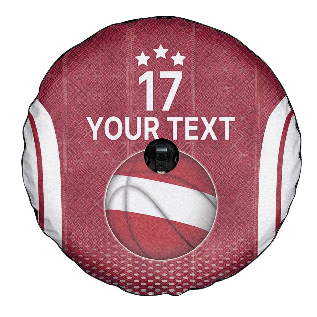 Latvia Basketball Custom Spare Tire Cover Red Latvian Pattern