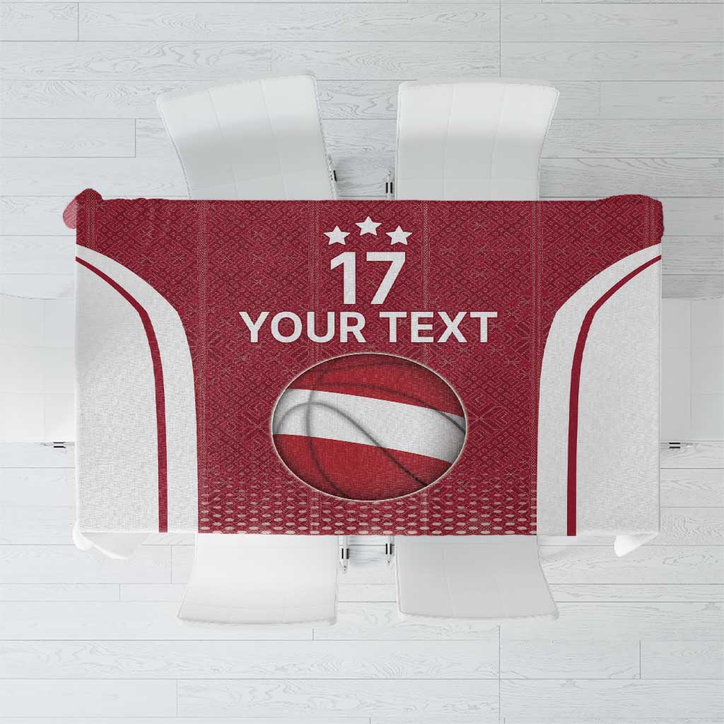 Latvia Basketball Custom Tablecloth Red Latvian Pattern