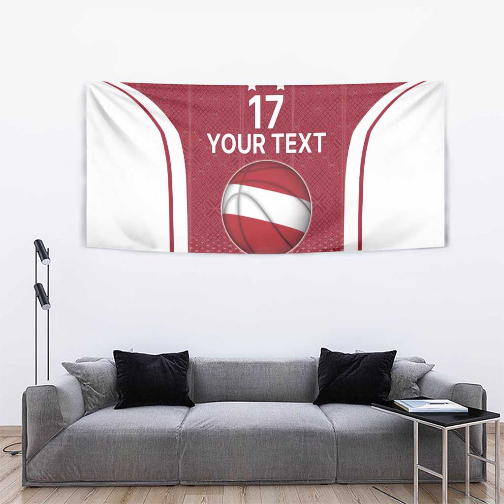 Latvia Basketball Custom Tapestry Red Latvian Pattern