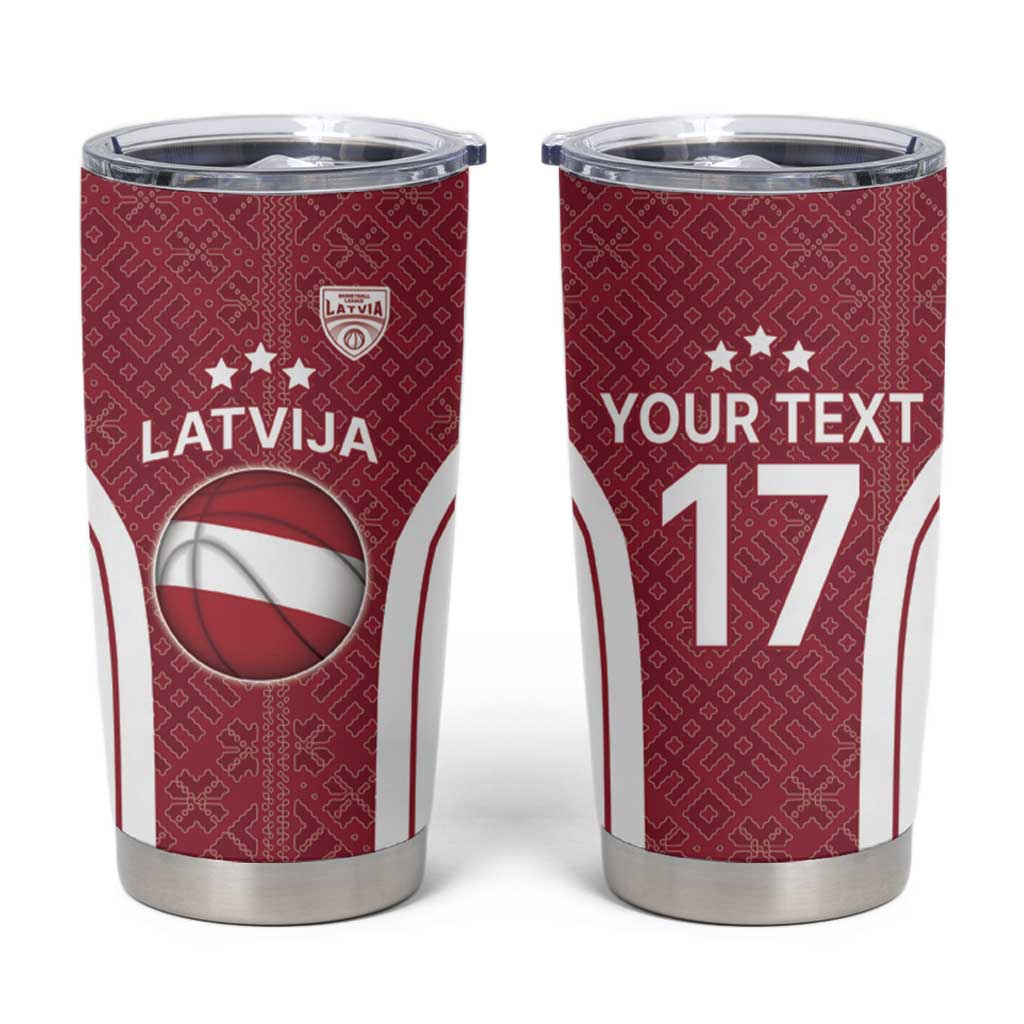 Latvia Basketball Custom Tumbler Cup Red Latvian Pattern